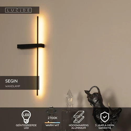 Lucide SEGIN - Wandlamp - LED - 1x6W 2700K - Zwart - USP